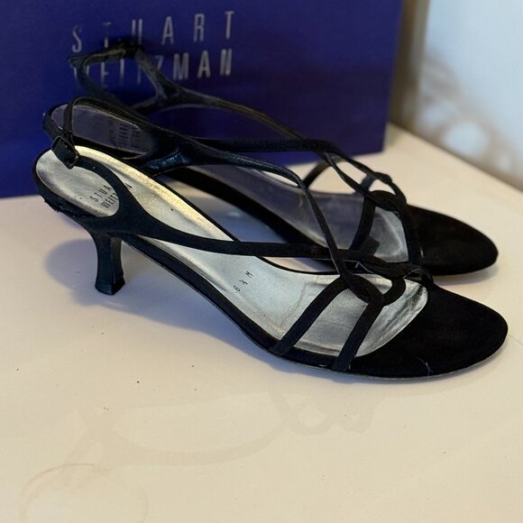 Stuart Weitzman Black Suede Strappy Low Heel - Size 8.5 - Picture 1 of 4